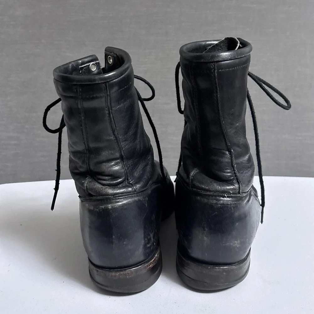 Vintage Justin Lace Up Boots 8.5 D Black Leather Kiltie Work Packer Conductor